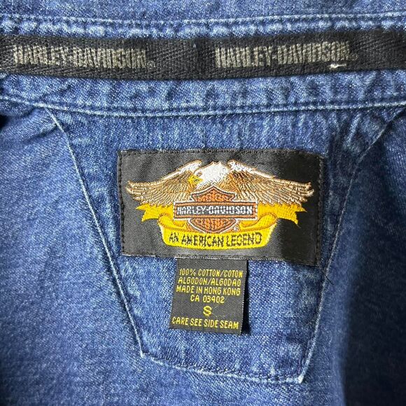 Vintage Harley-Davidson Cap Sleeve Denim Cropped Vest Jacket (Size S) - Picture 6 of 6